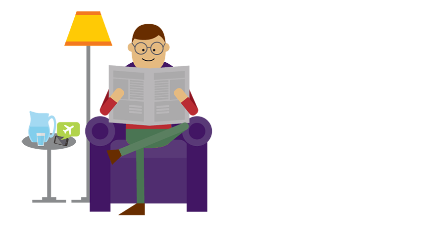 Imagem um homem lendo jornal no sof e o celular na mesinha ao lado com um balo de aviso que o celular est no modo avio