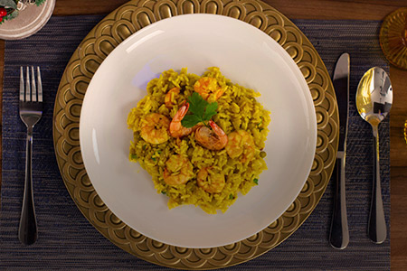 Foto do prato da receita de arroz de camarão