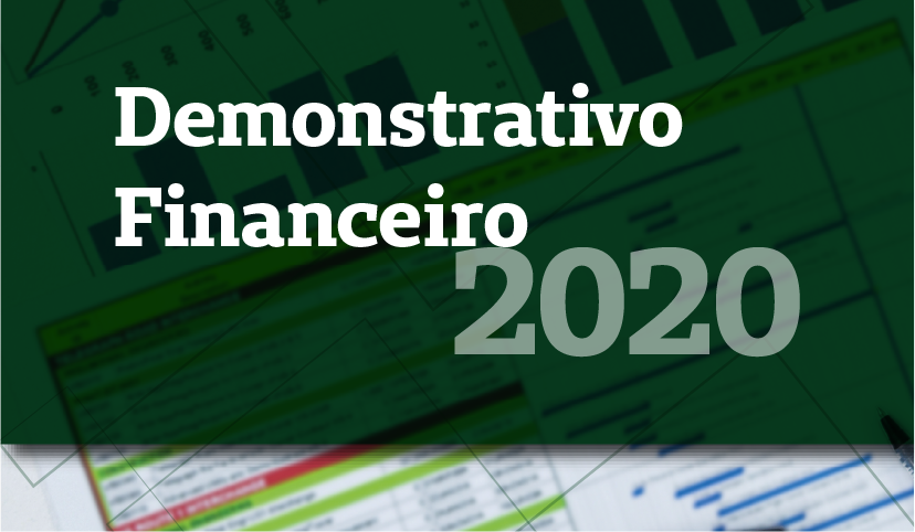 Sobre uma imagem de ilustrações de gráficos está um retângulo com o título: Demonstrativo Financeiro 2020.