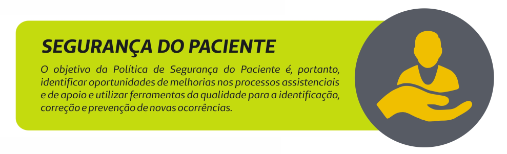 Segurança do paciente. O objetivo da Política de Segurança do Paciente é, portanto, identificar oportunidades de melhorias nos processos assistenciais e de apoio e utilizar ferramentas da qualidade para a identificação, correção e prevenção de novas ocorrências.