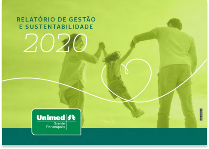 #Paratodosverem: da esquerda para a direita, a primeira imagem apresenta a imagem de um homem e uma mulher segurando a criança pelas mãos e se refere ao relatório de sustentabilidade do ano de 2020.