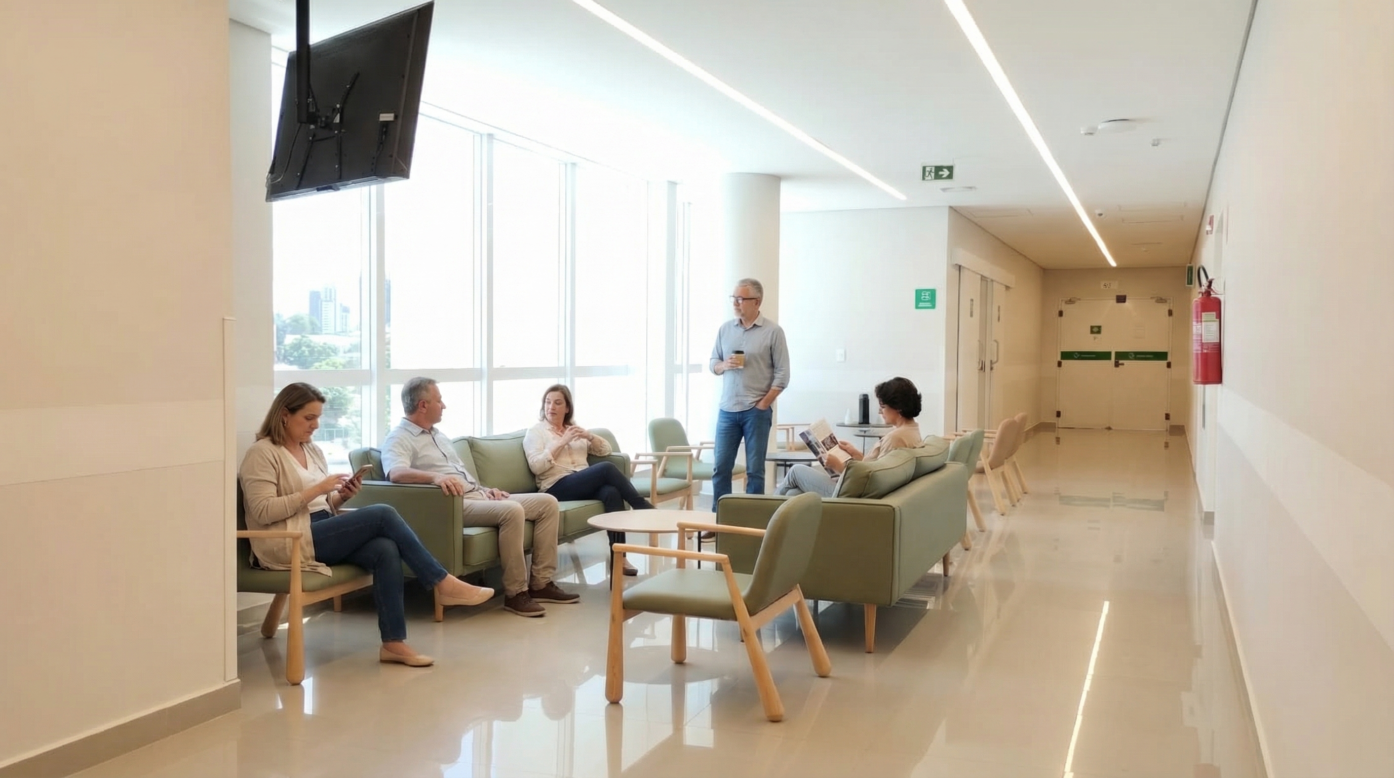 Familiares aguardando no hall da maternidade