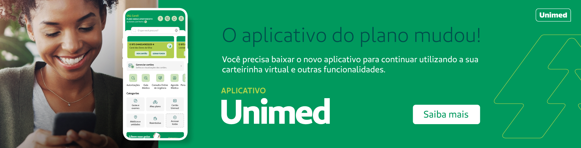 Banner do Unimed Odonto. Na esquerda, num fundo laranja está escrito: Chegou Unimed Odonto. O seu novo plano odontológico. No meio da imagem está a imagem de um homem e uma mulher olhando para a câmera e sorrindo. Os dois usam jalecos brancos. Na direita, num fundo branco está escrito: Plano com cobertura nacional a partir de 22 reais e 90 centavos mensais por pessoa. Abaixo está o telefone com WhatsApp: (51) 3649-8938. Abaixo está o logo da Unimed Odonto. Ao clicar, você é direcionado ao WhatsApp do consultor de vendas.