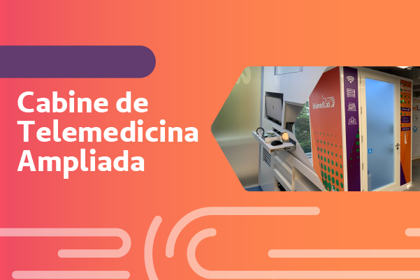 Foto da cabine de telemedicina aplicada em uma forma, sobre um fundo rosa