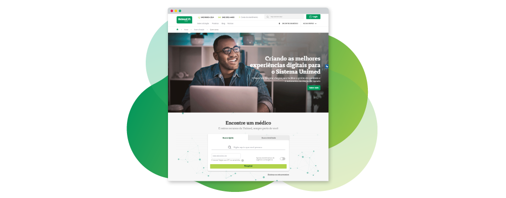 À esquerda, a frase: Novo Site Singular, a singularidade da sua Unimed em uma nova experiência digital. À direita, tela do novo Site Singular 